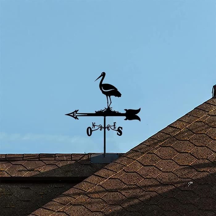 Girouette Cigogne En Métal - Indicateur Direction Vent Pour Toit Jardin Ferme