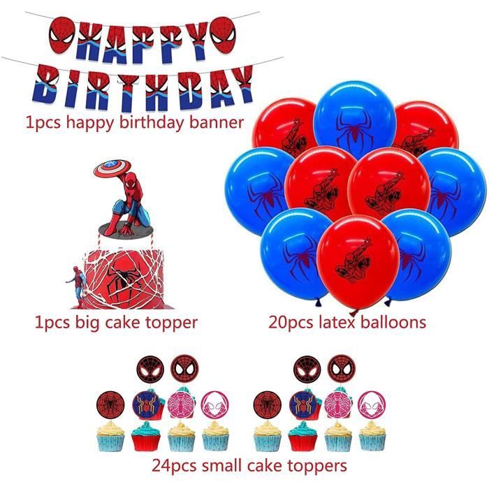 Super-héros Spiderman Birthday Party Décoration Balloon Cake Toppers  Bannière d'anniversaire Flag Ribbons Set