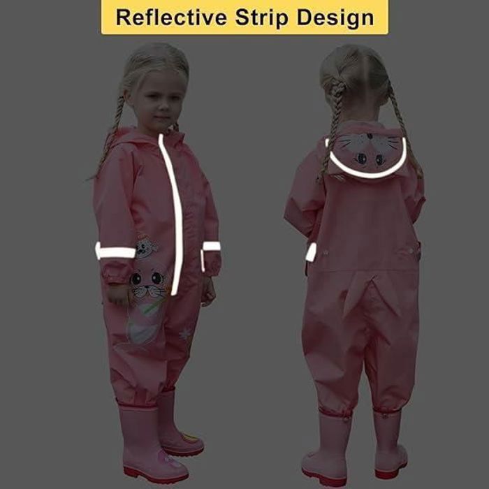 Combinaison de Pluie Une Pièce pour Enfant Fille Garçon - Imperméable Léger à Capuche avec Impression Poncho - 1 à 10 Ans
