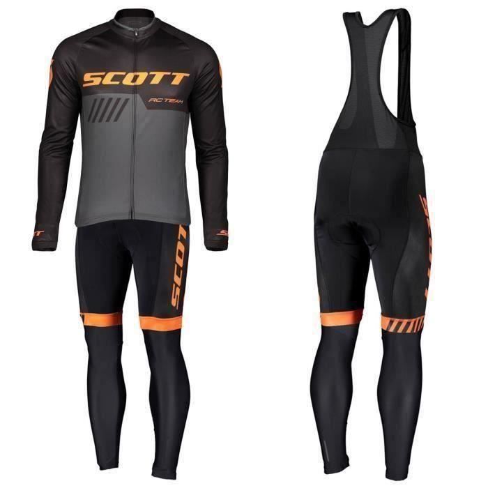 Maillot Cyclisme Homme Hiver Vêtements Velo VTT En Polaire Thermique,Tenue De Cycliste Manche Longue Jerseys Et Pantalon à Bretelle Avec 19D Coussin Gel,Ensemble De Combinaisons Cycling Route(1,M