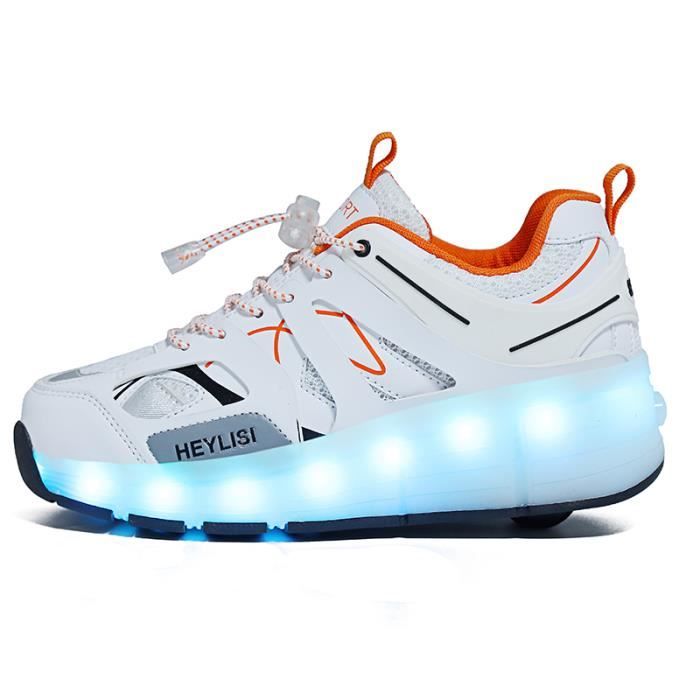 Chaussures à Roulettes LED Lumineux pour Enfants - Blanc - Cuir