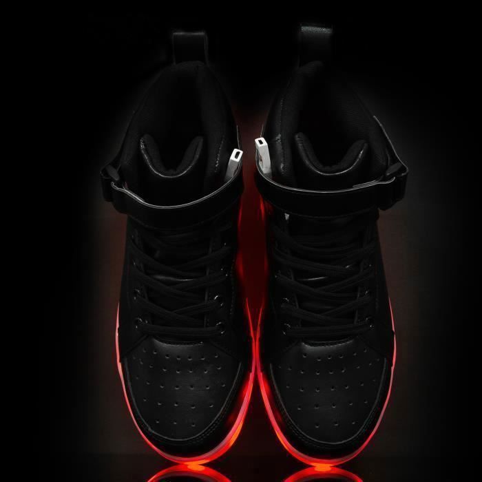Chaussure Basket Lumineuse Enfant Noir 7 couleurs Led USB