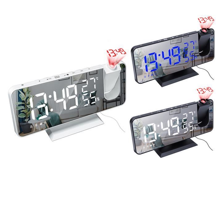 Réveil Projecteur LED Avec Affichage Température - Projection Au Plafond Angle Réglable | Affichage Vert Clair