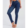 Jeans Femme Taille Elastique Coupe Skinny Confortable,Bleu1-2