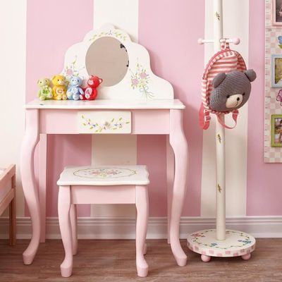 Meuble coiffeuse table de maquillage bois pour enfant avec tabouret et  miroir en rose avec motifs étoilés blancs et dorés Teamson - Cdiscount  Maison