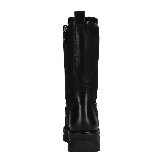 Botte Femme Geox Porthya en Cuir Noir avec Lacets et Plate forme 4cm Technologie Geox Respira
