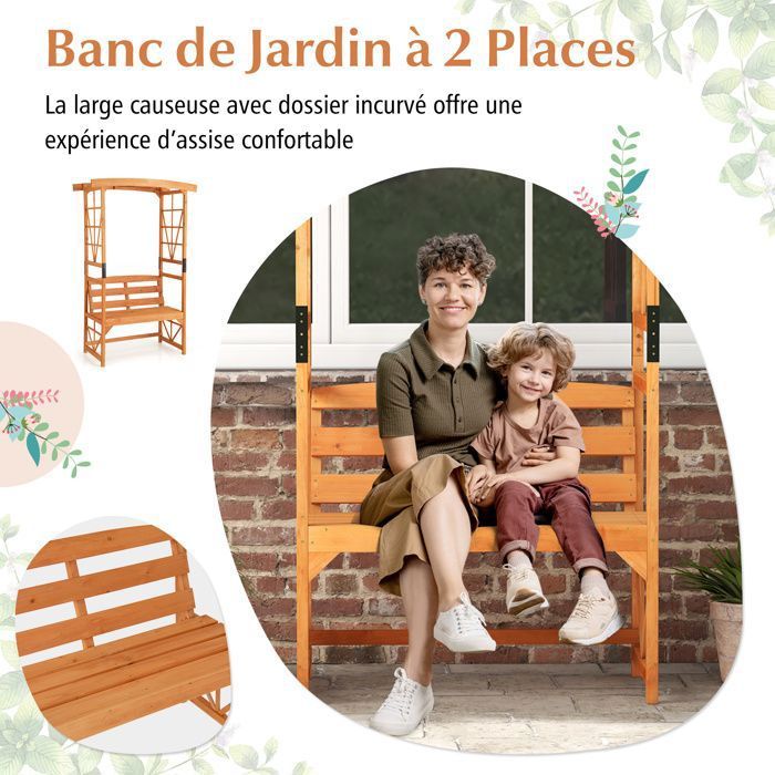 Arche De Jardin En Bois Avec Jardinières 185x45x201 Cm - Treillis Pour Plantes Grimpantes, Décoration Pour Mariage Ou Fête