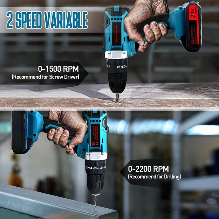 VISSEUSE - DEVISSEUSE-Bleu Perceuse Visseuse Sans Fil,21v Perceuse Visseuse Avec 2 Batteries 2