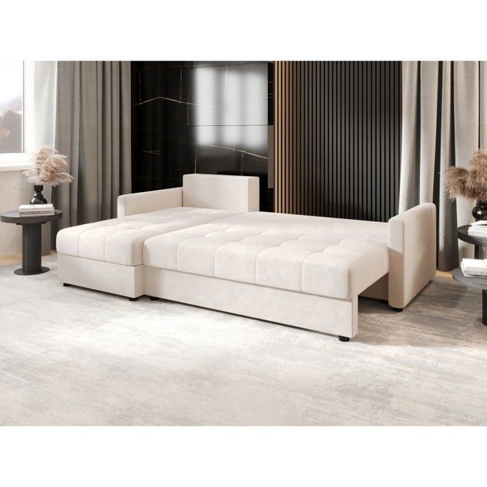 Canapé d’angle convertible MOSIA L tissu beige - Cdiscount Maison