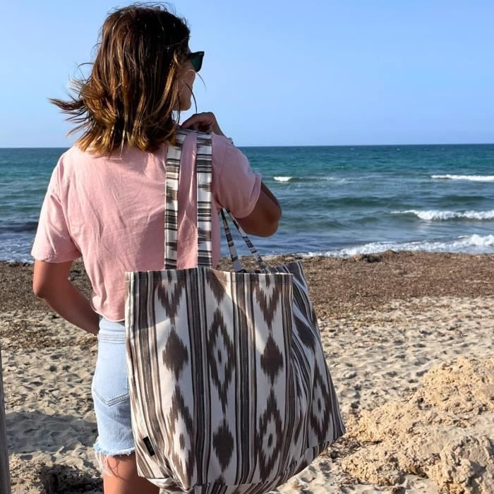 Grand Sac De Plage Xxl Extra Large Famille - Style Méditerranéen-Doublure À  L'Intérieur - 40L Sac Cabas De Femme En Grand Fo[u21]