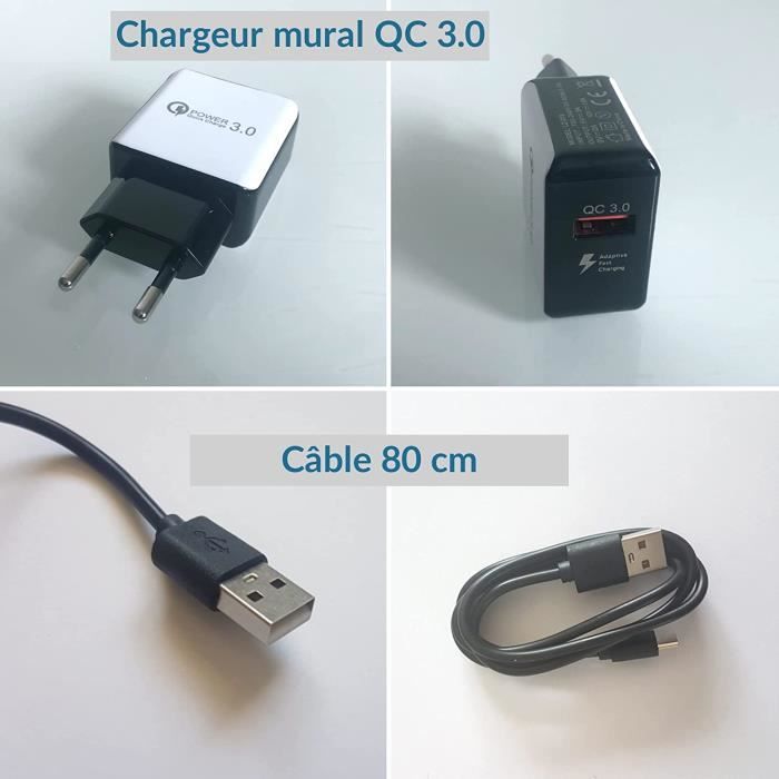Socle de chargement sans fil 10 W + chargeur mural QC 3.0 + câble