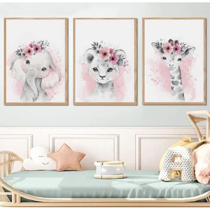 3 Affiches Prénom Personnalisé Bébé - 30x40 Cm, Thème Fleurs Rose, Déco Chambre Fille