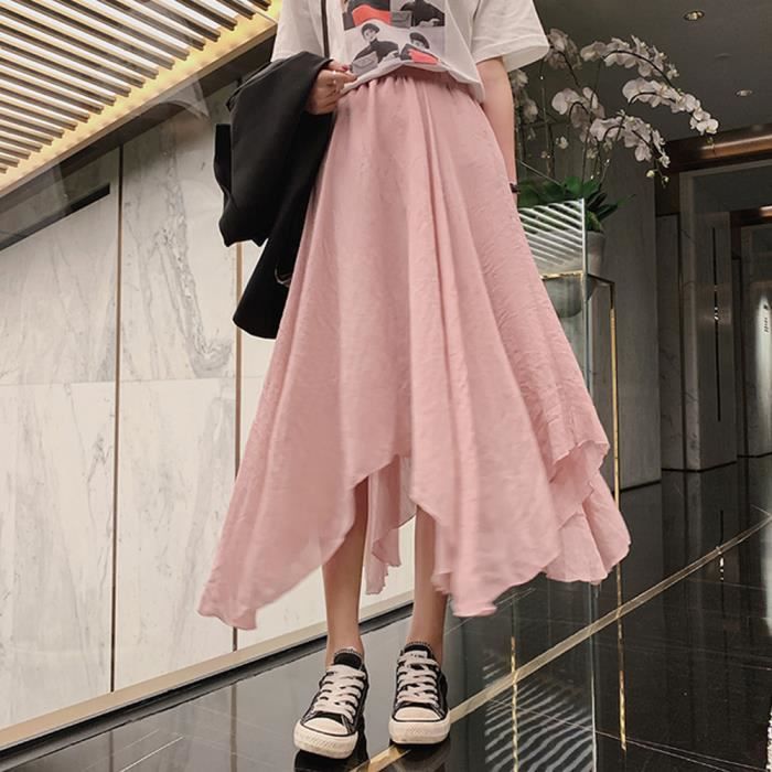 Jupe longue pliss e en lin et coton pour femmes taille lastique