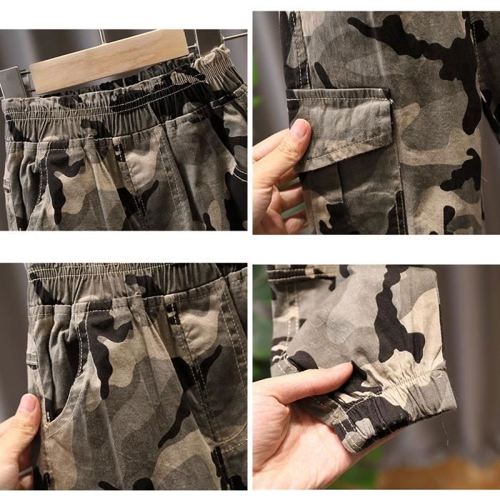 Pantalon Cargo Garçon Camouflage - Taille élastique, Coupe Décontractée - Pour école, Sport, Plein Air