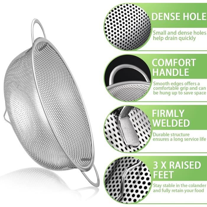 Onader Passoire Inox 20 Cm – Poignées Solides, Micro-Perforée, Passe Lave-Vaisselle