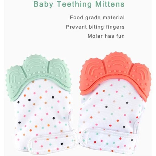 4 pack Baby Teething Mitten Moufles bébé-apaisante Self Soothing Teether Teething Pain Relief Toy pour Âge 3-12 Mois Protéger Bébé Mains de Sangle Réglable Aloces Gant de Dentition Bebe