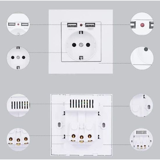 Prise Murale Avec 2 X Usb Courant De Charge Maximum 2 8a Normes Francaises Quick Charge Achat Vente Cable Prise Cdiscount