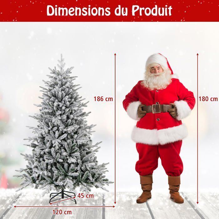 Sapin De Noël Artificiel Demi-forme 180 Cm GYMAX - 852 Branches Enneigées, 240 LEDs Blanches/multicolores - Télécommande, 9 Modes, Minuterie - Base Métallique, Montage Facile - 9