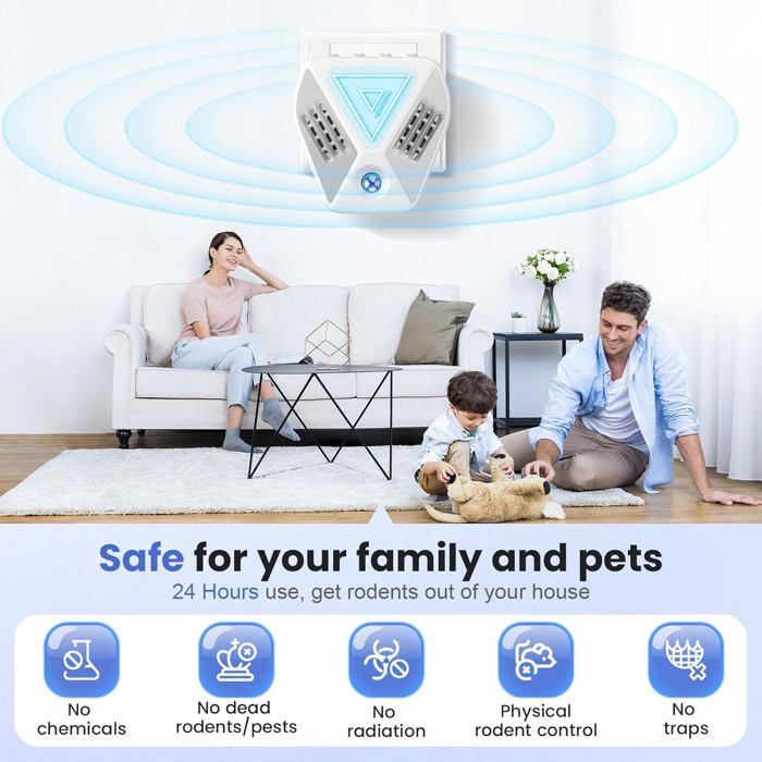 Appareil à Ultrasons Anti Souris & Moustiques - Répulsif Électronique 4 Modes - Branchement Prise