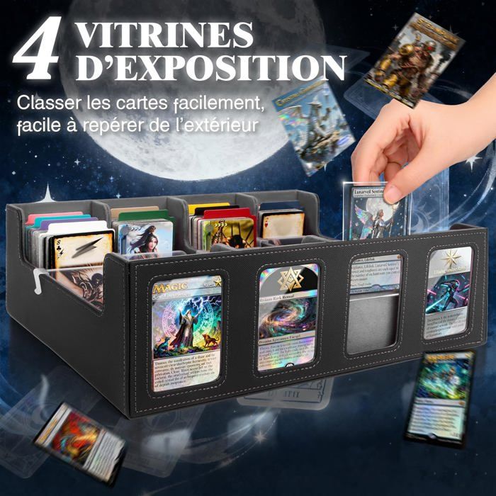 Boîte Rangement Cartes MTG TCG – 1800+ Cartes, Magnétique, Compartiment & Séparateurs, Noir