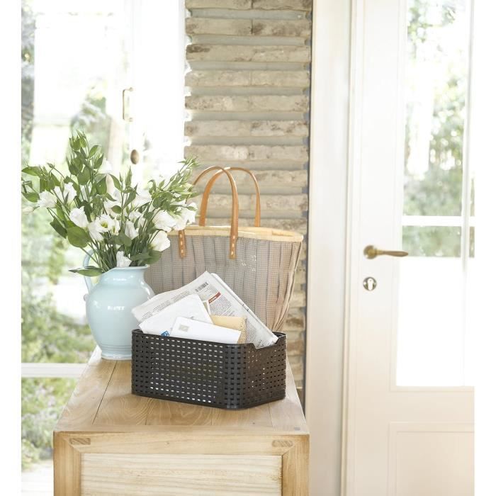 Panière De Rangement CURVER 18L Style Rotin - Ivoire, 38.6x28.7x17 Cm - Pour Salle De Bain, Chambre Ou Bureau