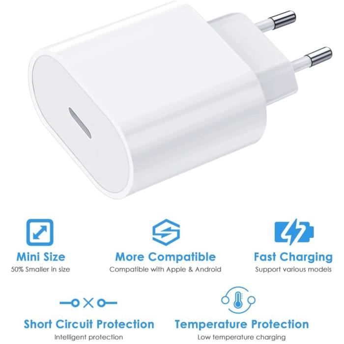 Chargeur Pro charger de iPad; iPad Câble de chargement 20 W; Câble  USB-C certifié Apple de 2Pack 10FT m; Chargeur mural rapide USB-C pour iPad  Pro
