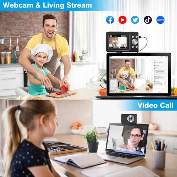 Appareil Photo Numérique Appareil Photo Compact Avec Carte 32gb, 44mp 1080p Hd C