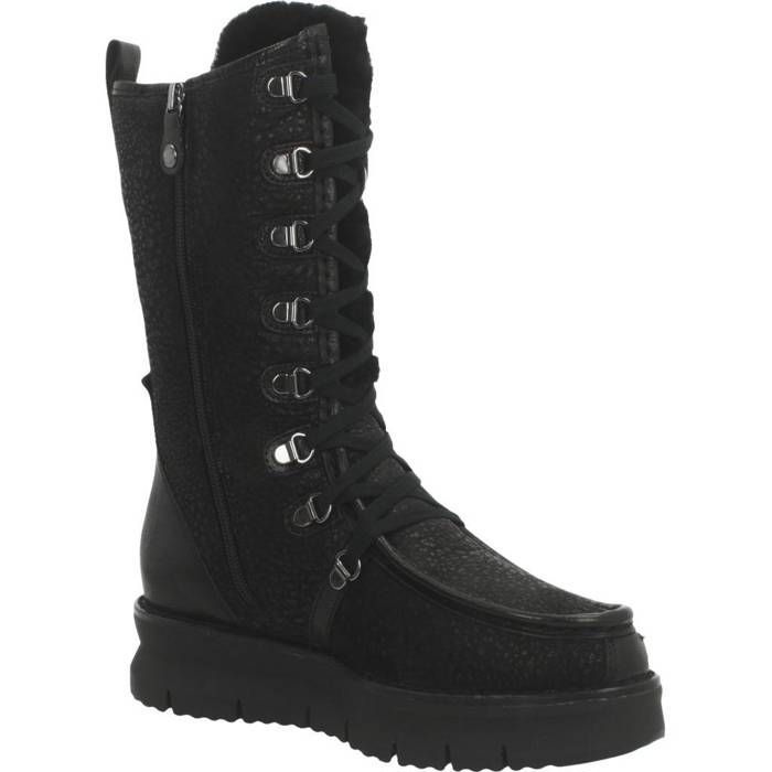 Botte Femme Geox Porthya en Cuir Noir avec Lacets et Plate-forme