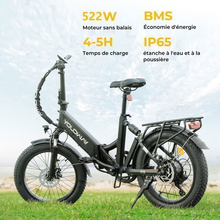 Vélo Électrique Skateflash FLY XL - Pneus Larges 20 Pouces Pliable - Batterie 10Ah Amovible - Shimano 7 Vitesses - Adulte Unisexe Noir