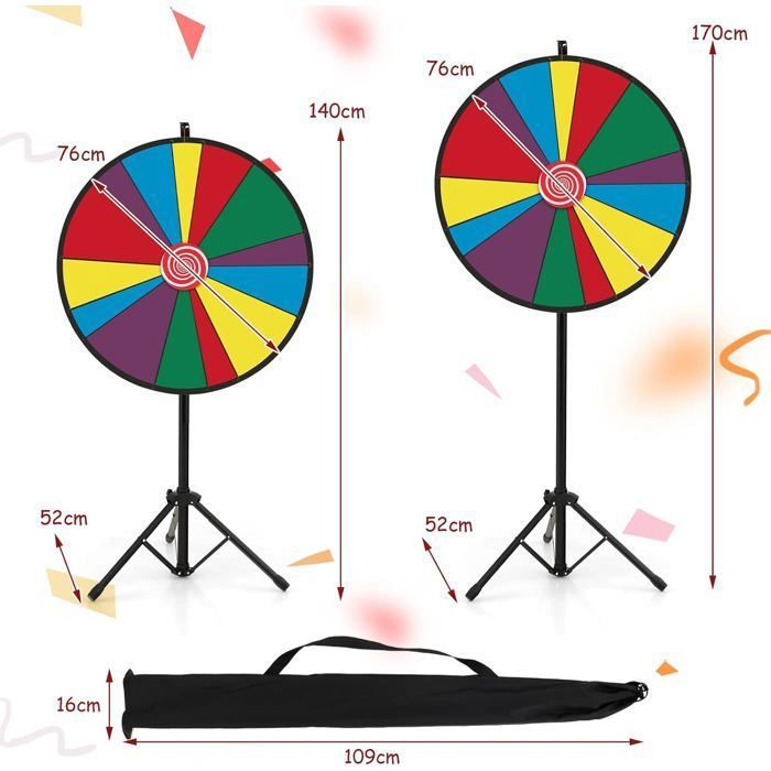 Roue De Prix De 60 Cm, Roue De La Fortune 24 Pouces Avec Trépied 14 Slot Roue De Loterie