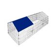 Enclos pour lapin bleu cage à lapin parc à lapin métal extérieur 180x75 cm Toit Amovible avec bâche protection UV-0