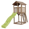 AXI Beach Tower Aire de Jeux avec Toboggan en vert clair & Bac à Sable | Grande Maison enfant extérieur en marron-0