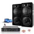PACK SONO 2 ENCEINTES 2000W + 1 AMPLI 3000W + CÂBLAGE ENCEINTES + CABLE PC DJ-0
