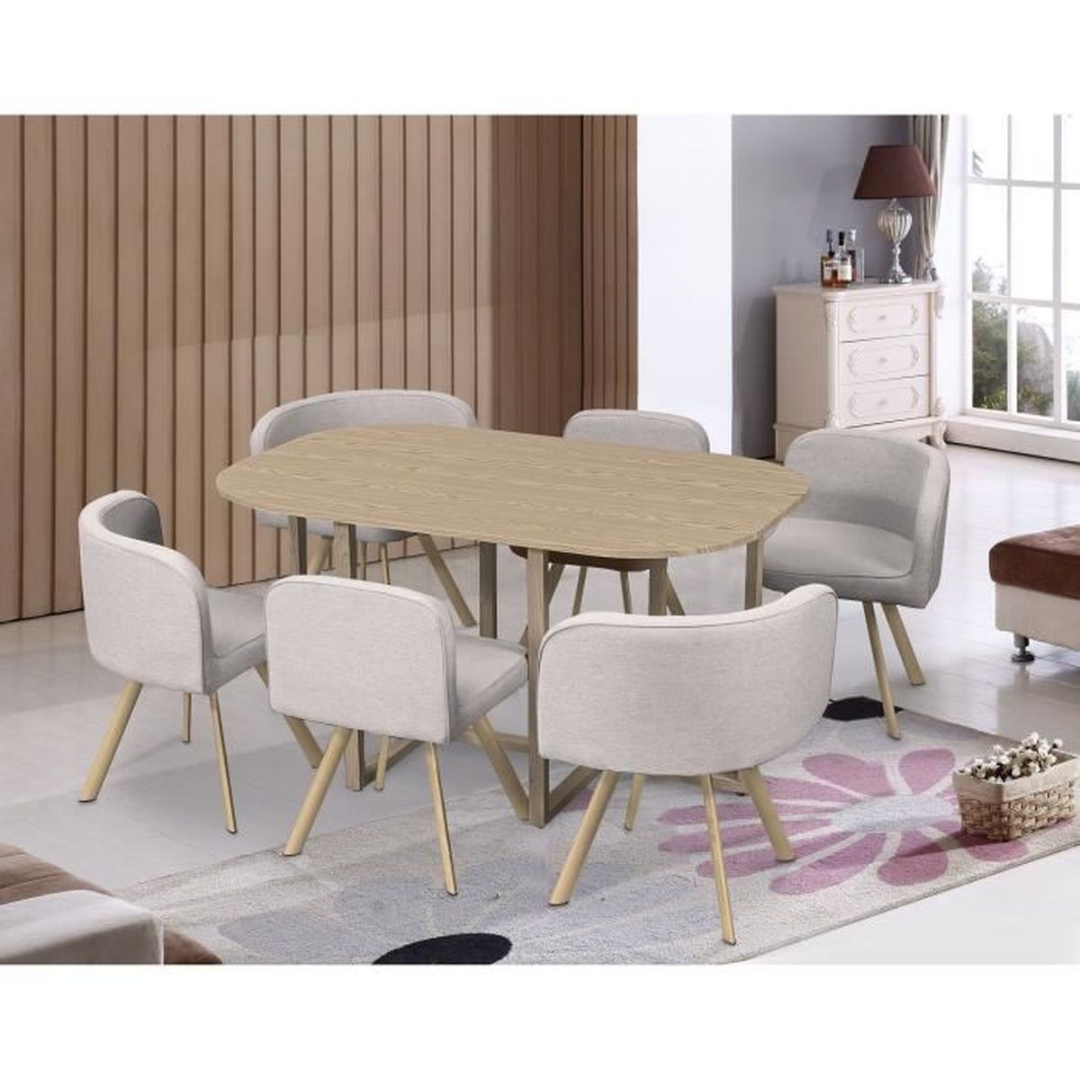 ensemble table 6 chaises encastrables beige flen xl cdiscount maison