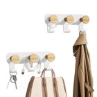 KAPANOU Lot de 2 Porte-Manteaux Muraux avec 6 Crochets, en Bois de Hêtre et Crochets en Métal Blanc