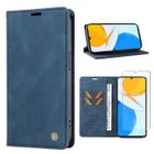 NOBRAND Verre trempé+Coque pour Xiaomi Redmi 13C 4G-POCO C65, Housse en Cuir PU Portefeuille Étui Case [Magnétique] [Fentes Cartes]-Bleu