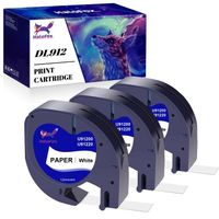 3x HALOFOX Compatible pour Dymo LetraTag Ruban Papier 91200, 12mm x 4 m, Recharge pour Dymo LetraTag LT-100H,  Noir sur Blanc