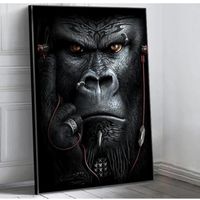 Gorille et Singe Fumer Cigare Wall Art Prints Animal Toile Peintures Moderne Image pour Salon Décor Peinture 30x50cm Avec Cadre