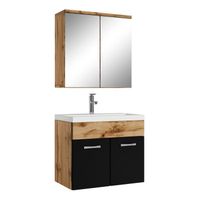 Meuble de salle de bain Montreal 01 - Badplaats - 60 cm Chene avec noir - Avec mirroir cabinet