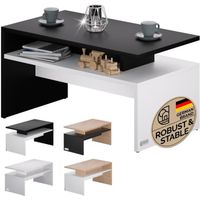 CASARIA® Table basse rectangulaire blanc noir 92x51x48cm Table de salon 50kg Table basse moderne Rangement intérieur