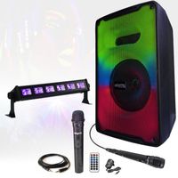 Enceinte nomade sur batterie Karaoke 500W Mooving KARA-MOOV500 USB Bluetooth - 2 Micros - Barre UV Lumière Noire - Fête Boum Soirée