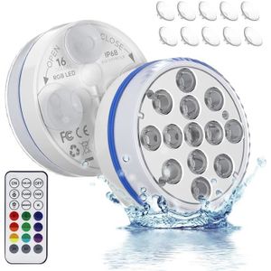 PROJECTEUR - LAMPE 2 lampes de plongée à LED, lumière de piscine à LED avec 13 perles LED, aimant croisé, 4 ventouses, 16 modes d'éclairage RVB 