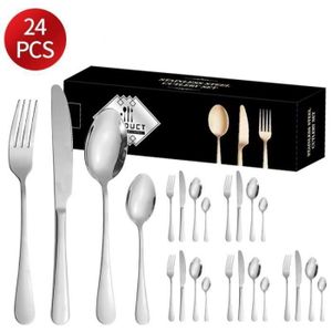Ensemble de couverts en acier inoxydable, 24 pièces pour 6 personnes, comprenant couteau, fourchette, cuillère, cuillère à café