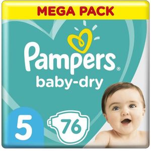 COUCHE LOT DE 2 - PAMPERS : Baby-Dry - Couches taille 5 (11-16 kg) - 76 couches