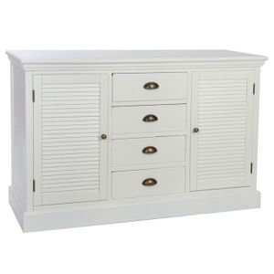 COMMODE DE CHAMBRE Commode meuble de rangement en bois coloris blanc - Longueur 126 x Hauteur 82 x Profondeur 41 cm