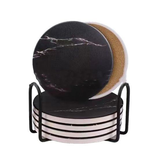 Lot De 6 Dessous De Verre Pour Boissons, Dessous De Verre En Céramique Absorbant Avec Support En Métal, Dessous De Verre Rond Durable Avec Base En