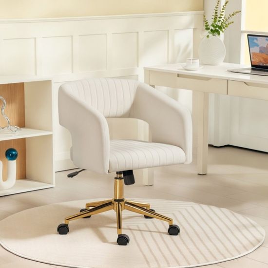 Chaise De Bureau Blanc Cr me Roulettes Rev tement Velours Confortable chaise-de-bureau-blanc-cr-me-roulettes-rev-tement-velours-confortable