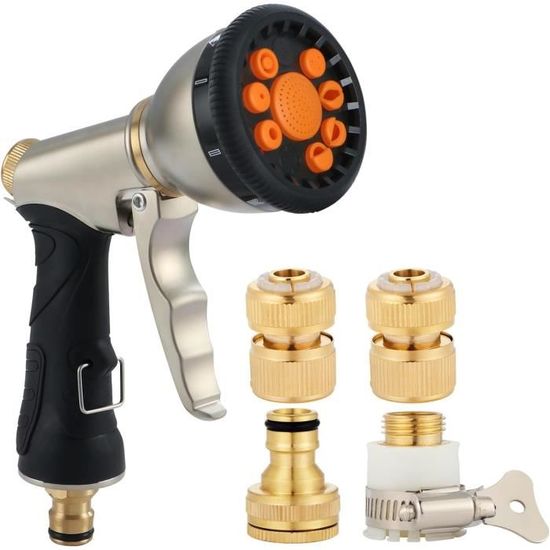 Pistolet D'Arrosage 10 Modes - Buse Haute Pression Pour Nettoyage Voiture, Arrosage Jardin - Raccord Universel, Poignée Confort