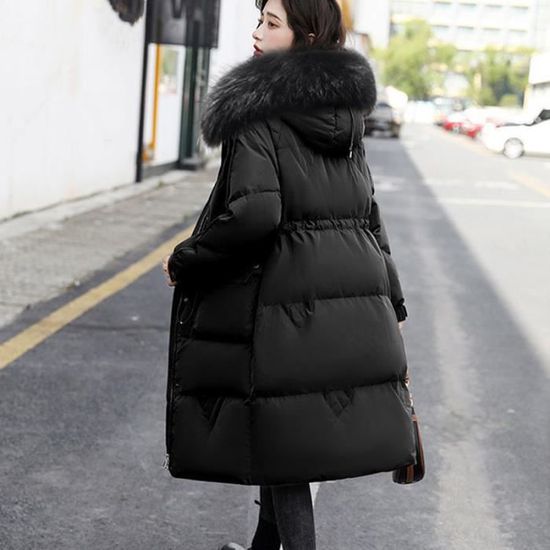 Doudoune Longue Femme Hiver ?� Capuche Doudoune ?�paissir Chaud Noir Noir - Cdiscount Pr??t-?�-Porter