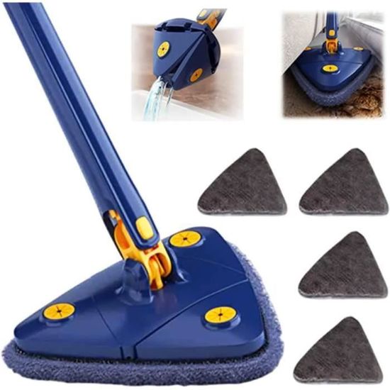 Balai Serpillère Triangulaire Auto-Essorant 360° Avec 3 Recharges Microfibre – Nettoyage Parfait Des Coins, Murs Et Sols